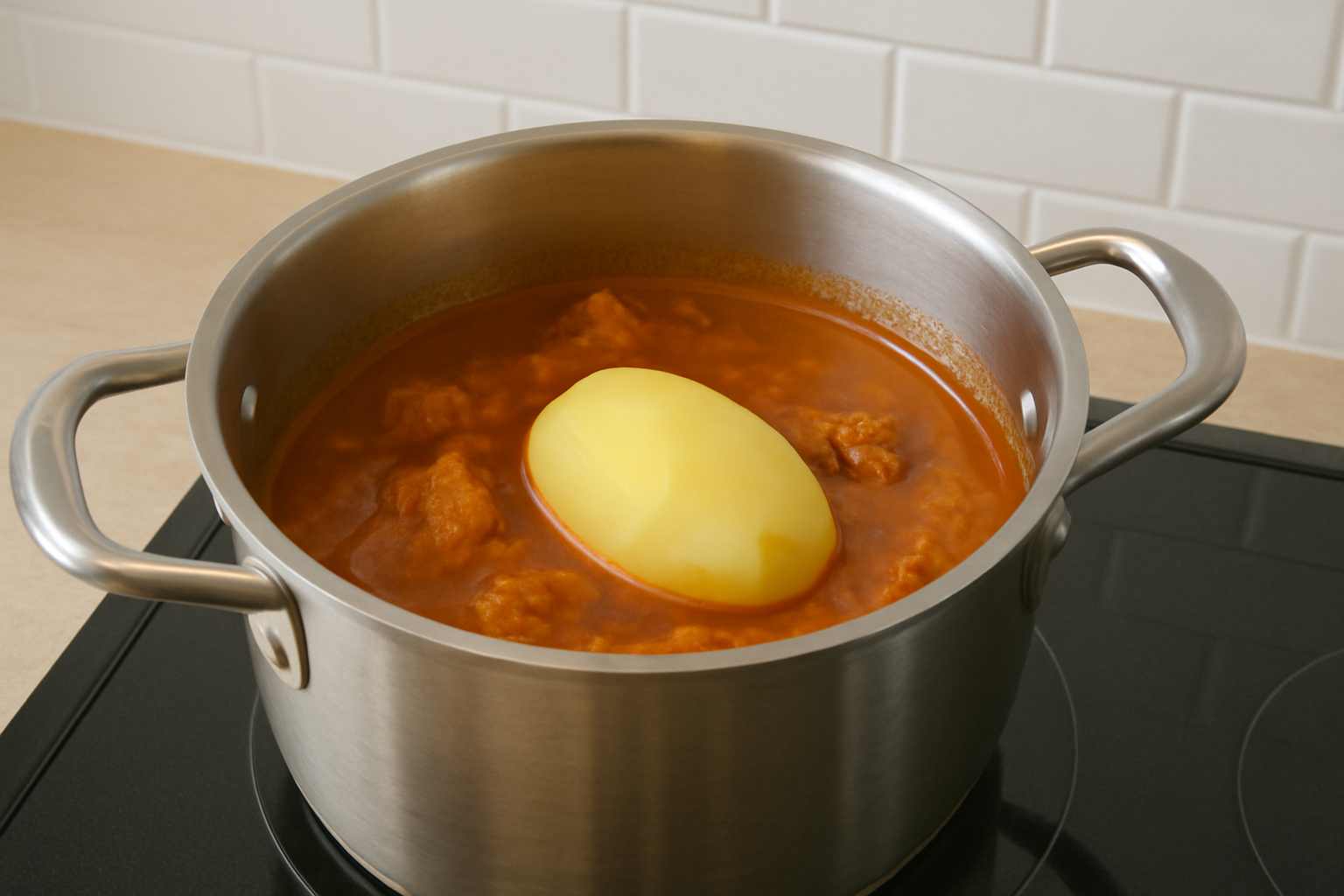 “Potato inside curry to reduce excess salt.”