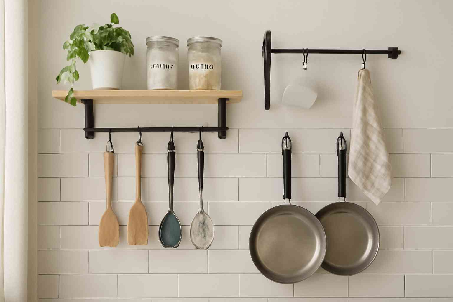 Vertical storage ideas for organizing a small kitchen on a low budget.