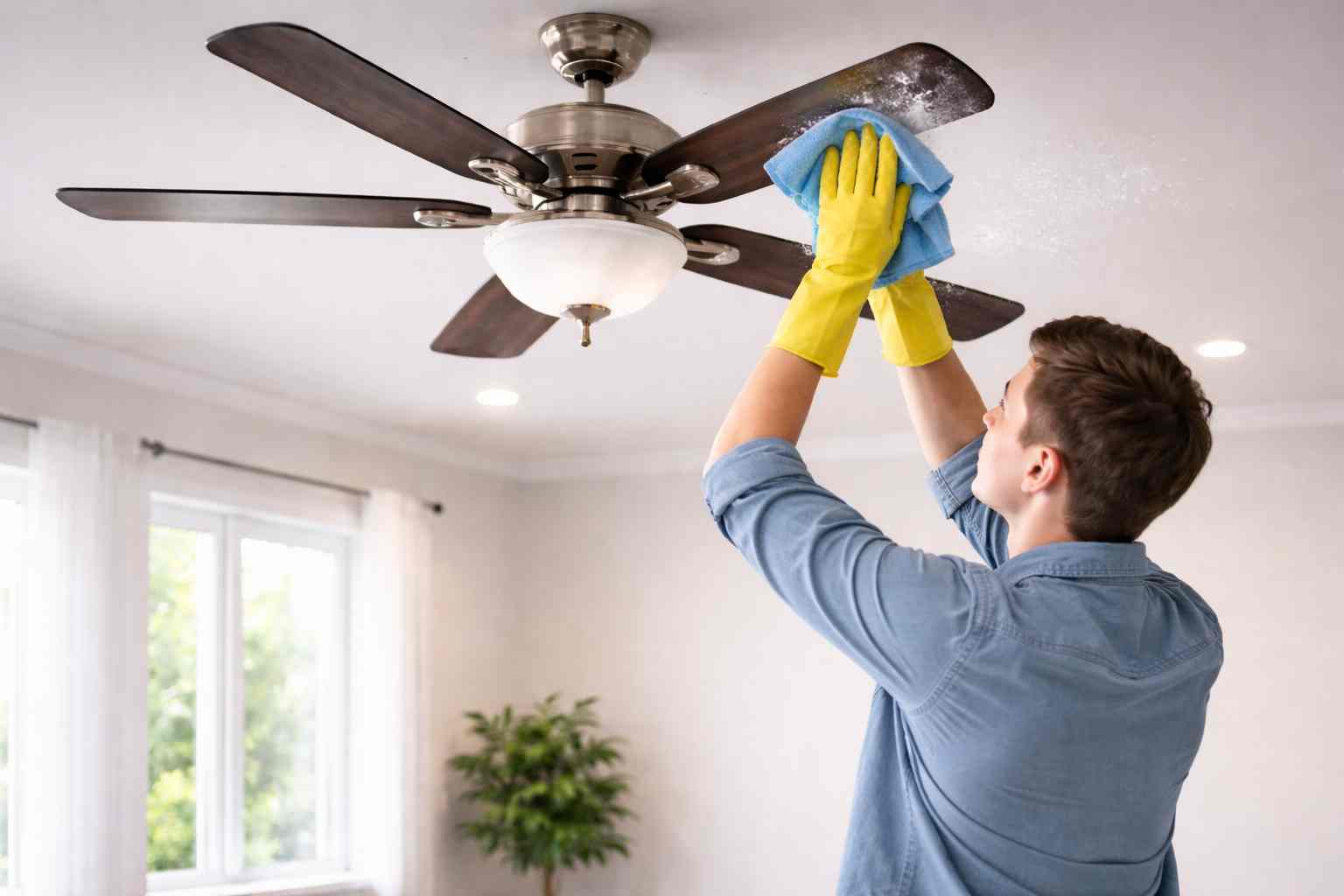 Cleaning ceiling fans and lights in a new house