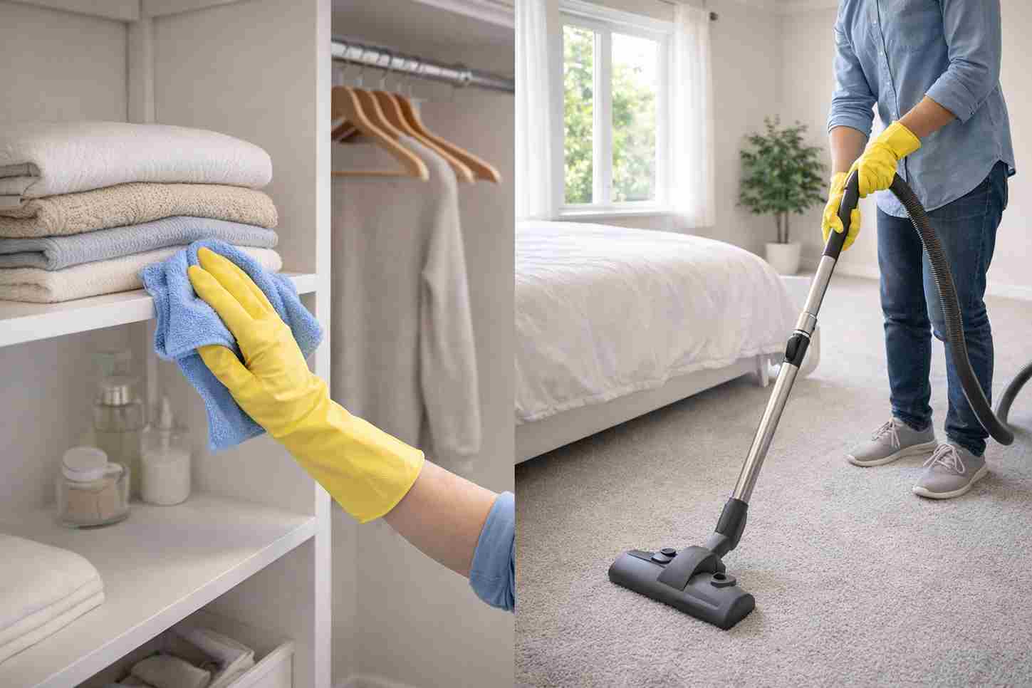 Deep cleaning bedroom in a new house