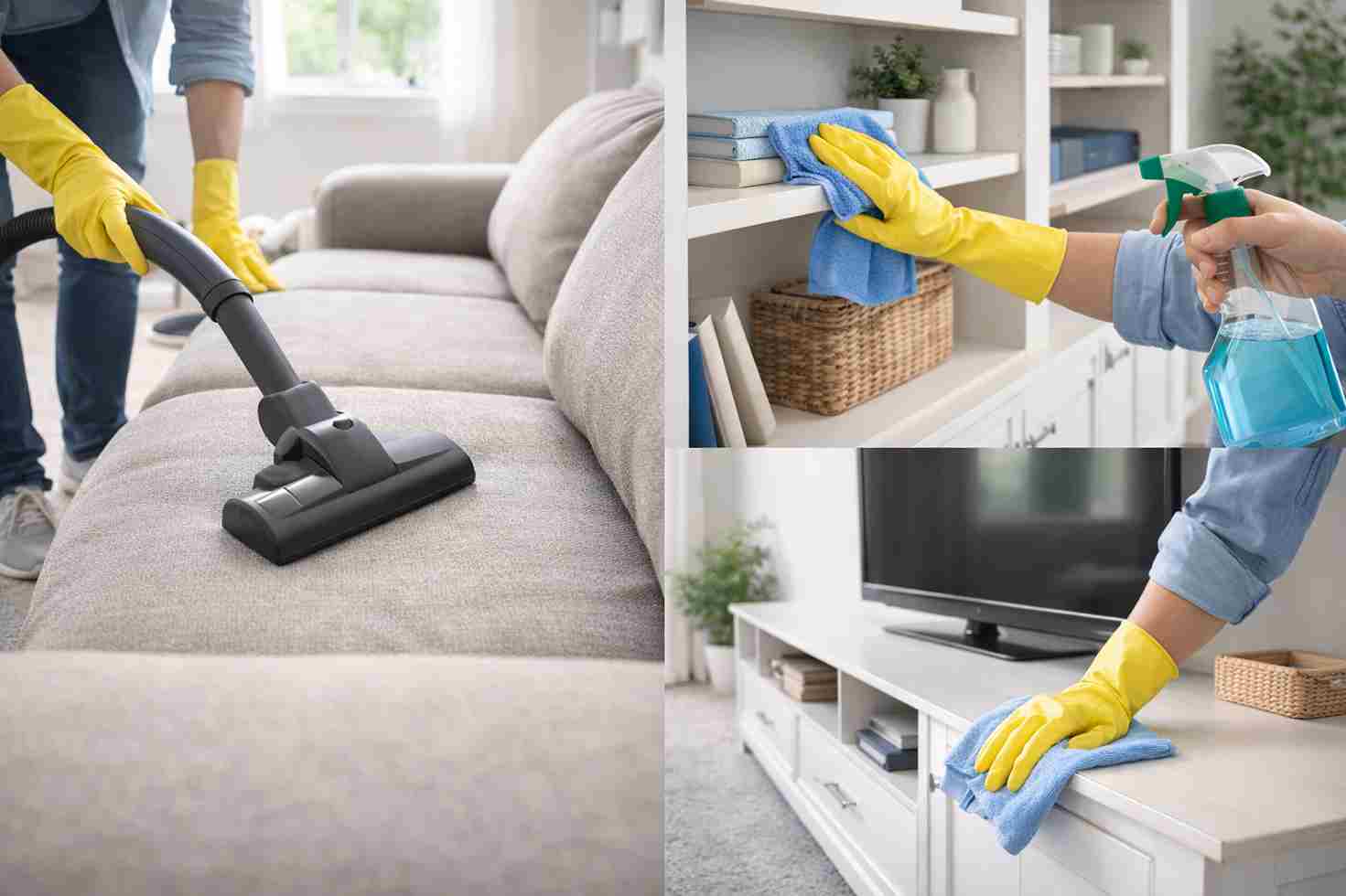 Deep cleaning living room in a new house