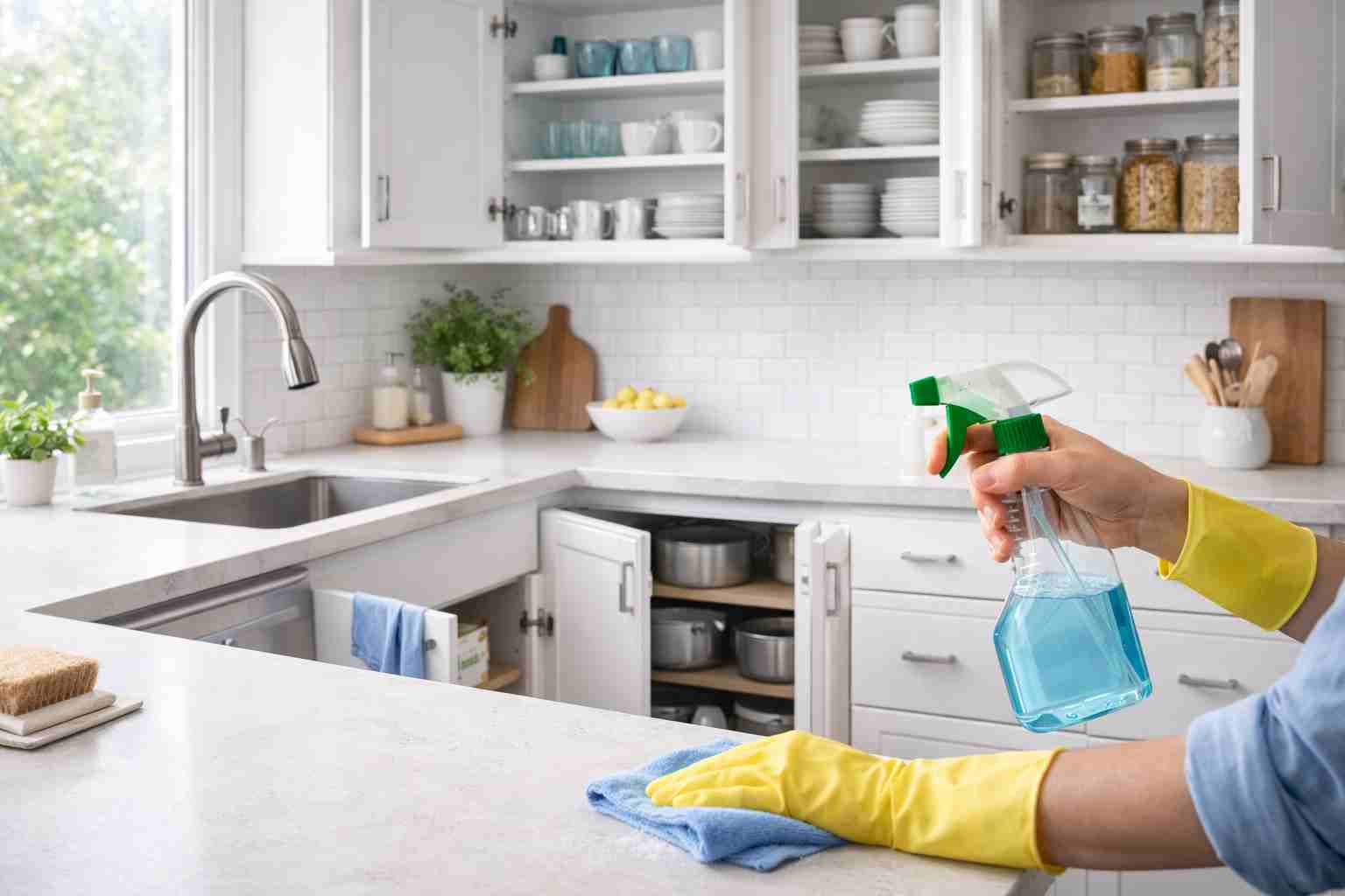 Deep cleaning kitchen in a new house