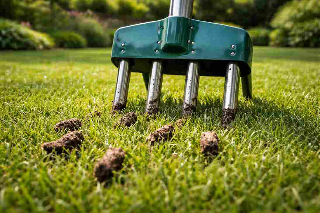 Lawn aeration to improve soil airflow