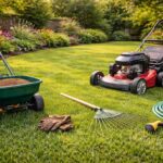Lawn care tips for beginners with healthy green grass at home