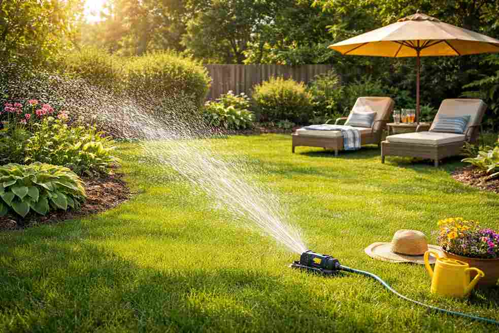 Summer lawn care with proper watering and heat protection