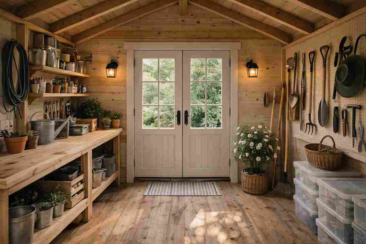 Organized interior of a garden shed