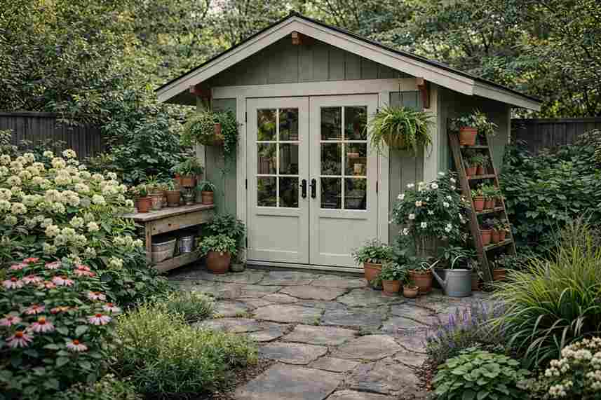 Using plants to decorate a garden shed