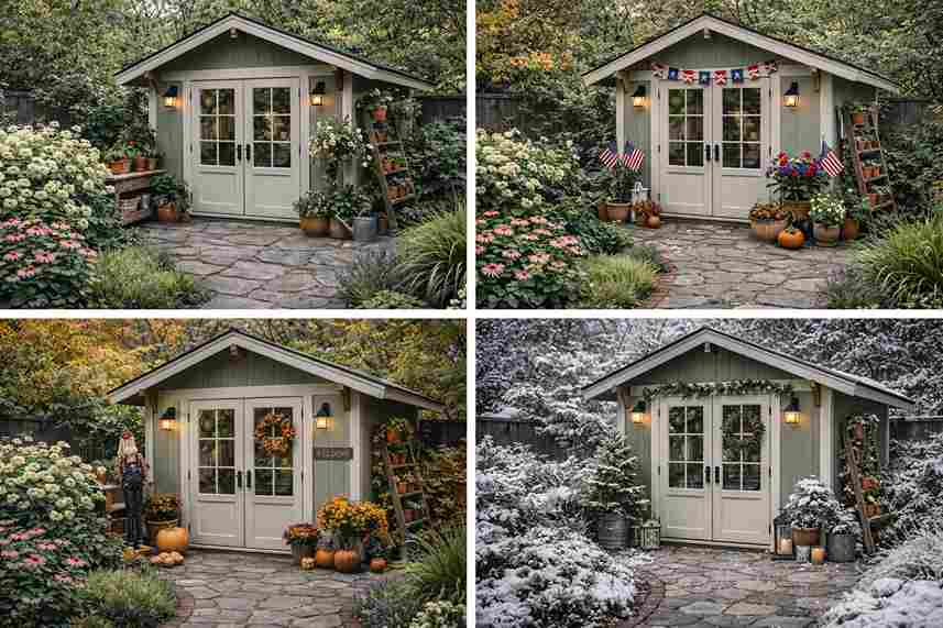 Seasonal decoration ideas for a garden shed